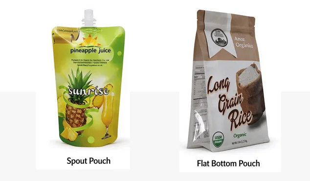 Spout pouch and flat bottom pouch, custom food packaging